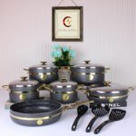 طقم جرانيت حجرى شريط دهبى 16 قطعة تركى-المنار