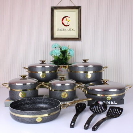 طقم جرانيت حجرى شريط دهبى 16 قطعة تركى-المنار