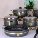 ⁦طقم جرانيت حجرى شريط دهبى 16 قطعة تركى-المنار⁩ - الصورة ⁦2⁩