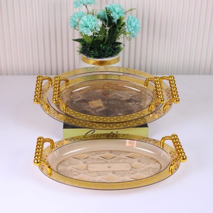 طقم صوانى اكليرك بيضاوى مدهب