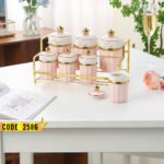 طقم توابل بشريط دهبى مضلع-2586