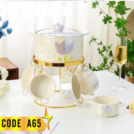 طقم شوربة بالحلة ديكور زهرة-كودA65