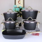 ⁦طقم تيتانيوم مضلع بيد مدهب 9قطع-فينزيا-بونيرا⁩ - الصورة ⁦6⁩